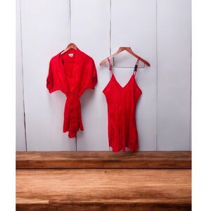 Vintage Inner Most by Sears Womens Red Chemises Slip Dress & Robe Size 16/18
